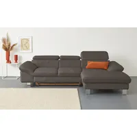 Ecksofa COTTA "Driver L-Form", braun (cacao), B:268cm H:73cm T:169cm, LEDER BEEFY (ein abgedecktes Spalt-Rindsleder) im Sitz und Rücken (Korpus in Kunstleder);Luxus-Kunstleder;Kunstleder SOFTLUX;Leder Pampas (echtes Rindsleder), Rückseite mit schwarzem Spannstoff bezogen, Sofas, Ecksofa, mit Kopfteilverstellung, wahlweise mit Bettfunktion & Bettkasten