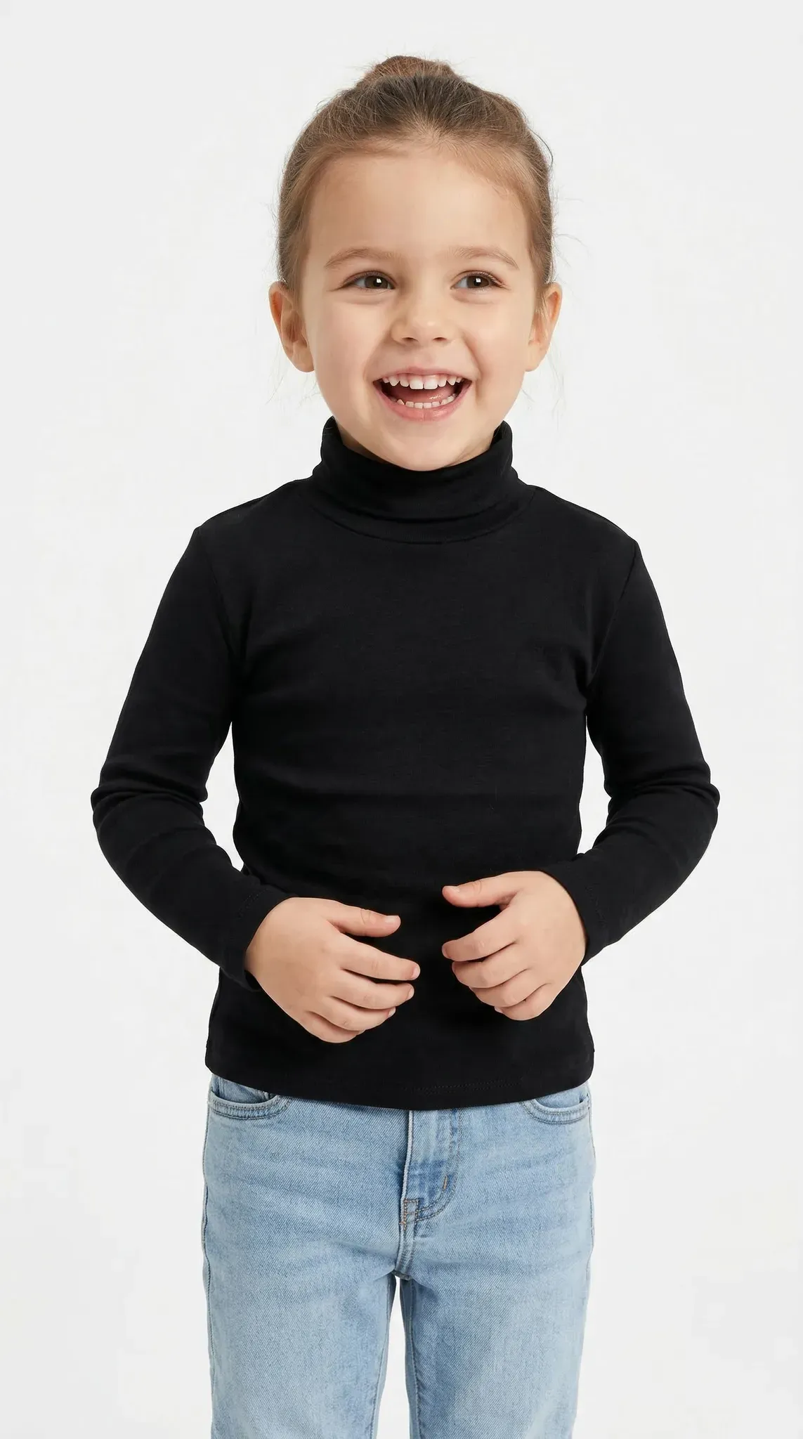 Rollkragenshirt HAPPY GIRLS, Mädchen, Gr. 170, schwarz, Jersey, Obermaterial: 95% Baumwolle, 5% Elasthan, unifarben, figurbetont hüftbedeckend, Rundhals, abgesteppte Kante, Shirts, in Basic-Form - perfekt als Unterziehshirt