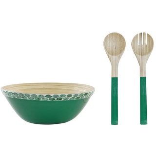 DKD Home Decor Salatschüssel, Grün, natürlicher Bambus, 3 Stück (30 x 30 x 11 cm)