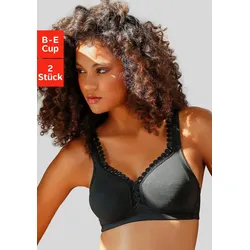 Soft-BH PETITE FLEUR, Damen, Gr. 100, Cup E, schwarz (schwarz, weiß), Jersey, Obermaterial: 80% Baumwolle, 15% Viskose, 5% Elasthan, klassisch, BHs, ohne Bügel, mit dekorativer Zierkante