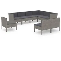 vidaXL 9-tlg Garten-Lounge-Set mit Auflagen Poly Rattan Grau