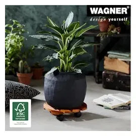 Wagner Pflanzenroller Country Ø 30 x 8 cm für den Innenbereich I Rutschsicheres Rollbrett I Kübelroller aus FSC® Massivholz, Kastanie Tragkraft 100 kg I Made in EU - 20018201