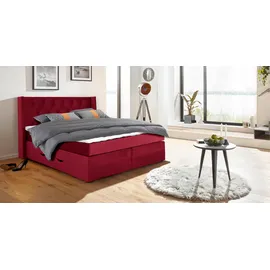 Home Affaire Boxspringbett HOME AFFAIRE "Elegance", rot, B:161cm L:210cm, Samtoptik (100% Polyester);Struktur (100% Polyester), Komplettbetten, Boxspringbett, mit schöner Knopfheftung, in den Härtegraden H2 & H3, inkl. Schubladen