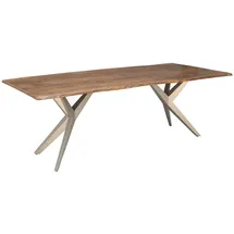 Massivmoebel24 Baumtisch Akazie 220 x 100 x 76 cm natur lackiert silber matt