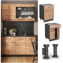 Vicco Schubunterschrank Küchenschrank Küchenmöbel Fame-Line Anthrazit Eiche modern 60 cm Küche Einbauküche Drehtür Schublade Einlegeboden Blende Küchenzeile