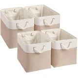 Mangata Aufbewahrungsbox,(26x26x28cm) Aufbewahrungskorb Stoff, Box in Würfel für Schrank, Regal, und Kleidung(Helles Khaki/weiß, 4er Pack)