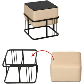 [en.casa] Hocker, Multifunktionaler stapelbarer Sitzhocker Tas 2er Set quadratisch Beige