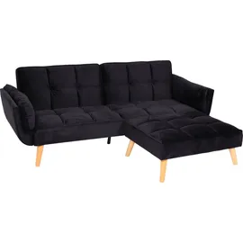Mendler Schlafsofa HWC-K18 mit Ottomane, Couch Sofa Gästebett, Schlaffunktion 218x175cm Samt schwarz