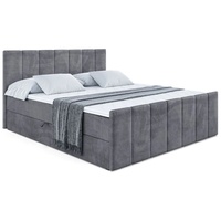 ALTDECOR Boxspringbett MOETI-Z, Polsterbett mit Kopfteil, Bettkasten, Fußteil - Hart (H4) Matratze - 180x200 - Dunkelgrau Samt