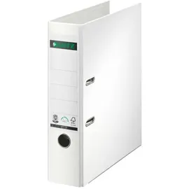 Leitz Qualitäts-Ordner 180°, A4, 8 cm Rückenbreite, Spezialpapierkaschierung in Leinenprägung, Blauer Engel, Weiß, 10070001