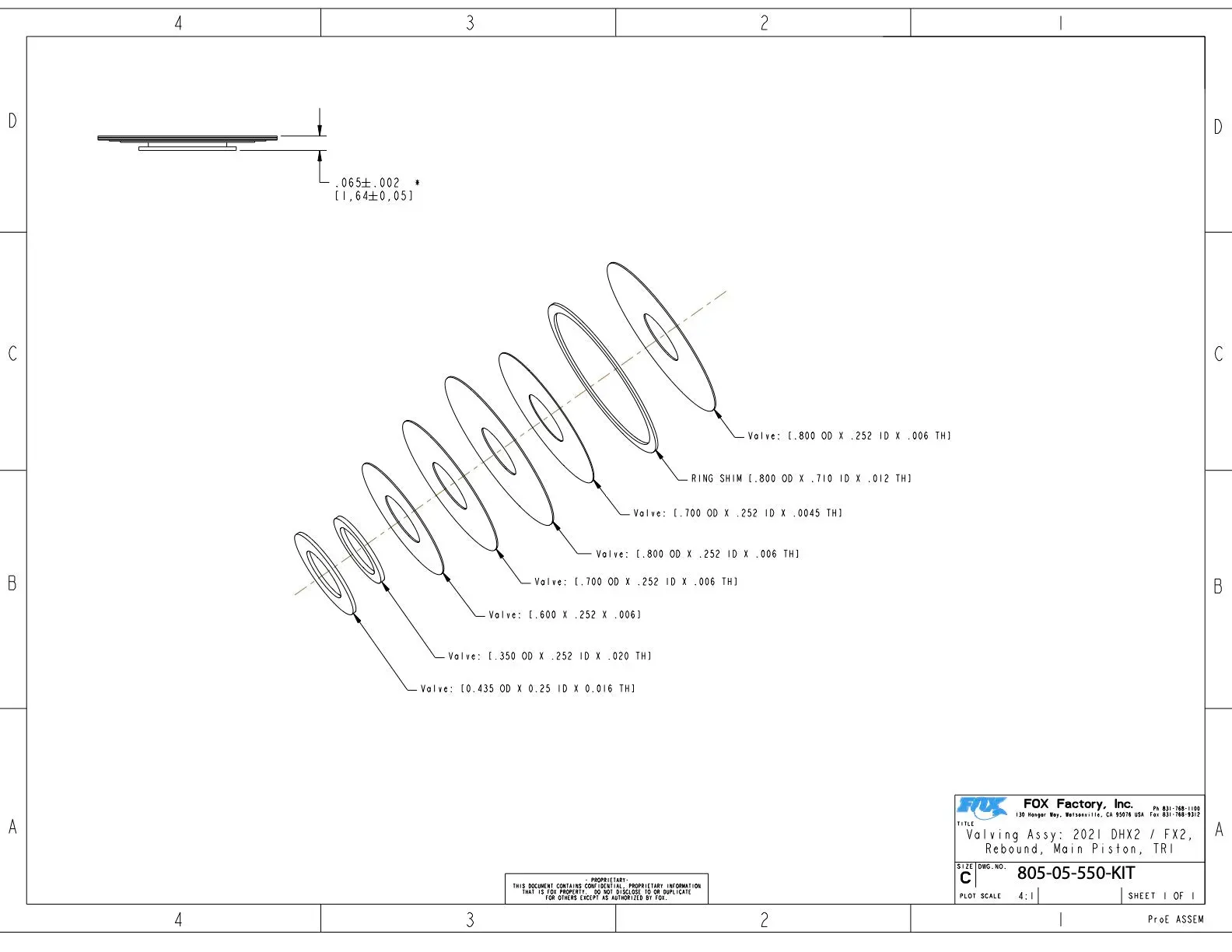 Shimstack Service Set: Valving Assy: 2021 DHX2 / FX2 Rebound Main Piston TR1