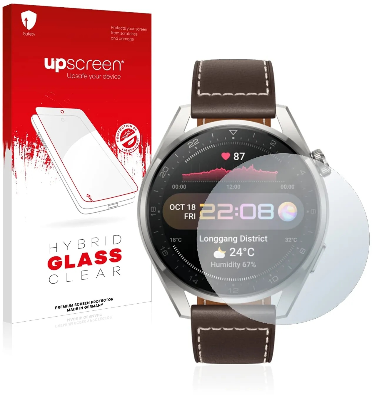 upscreen Panzerfolie Schutzfolie für Huawei Watch 3 Pro - Schutz-Glas [Klar, 9H Kratzfest, Anti-Fingerprint]