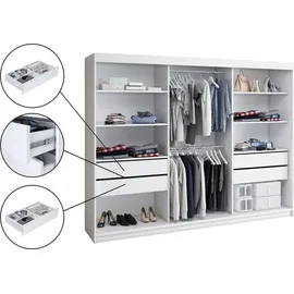 mebloland Schwebetürenschrank, 3-türig 200 cm mit Spiegel) Schwarz / weiß / weiß - Schwarz/Weiß