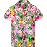 King Kameha Funky Hawaiihemd Kids Kinder Jungs, Kurzarm, Print Pineapple Flowers, Hellrosa, 4 - 4 Jahre