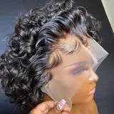 PORSMEER Echthaar Perücke Full Lace Front Schwarz Afro Kinky Curly Bob Wig,Kurze Lockige Haar Perücke für Damen Schwarz 150 Dichte 100% brasilianisches Echthaar für Frauen