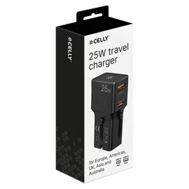 CELLY Universal-Reiseladegerät USB-A+C 25 W - Schwarz