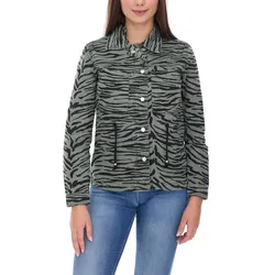 vestino Damen Übergangs-Jacke Baumwoll-Jacke mit Tiermuster Jeans-Sommer-Jacke 900810 Khaki/Schwarz - 34