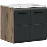 xonox.home – Waschtisch Ice Nox Oak Nachbildung schwarz matt – Waschplatz für Badezimmer in Holzoptik – modern & kompakt