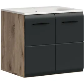 xonox.home – Waschtisch Ice Nox Oak Nachbildung schwarz matt – Waschplatz für Badezimmer in Holzoptik – modern & kompakt