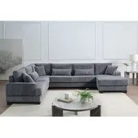 Atlantic Home Collection Wohnlandschaft "Miron, U-Form, Breite: 332cm", grau, B:332cm H:81cm T:241cm, ATLANTIC HOME COLLECTION, Sofas, Wohnlandschaft, weicher XXL-Cordbezug, inklusive 6 Zierkissen