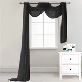 Lsimeru Überlänge Querbehang Freihanddeko Schwarz Transparent Voile Gardinen Querbehang Dekoschals Hochzeit Party Hintergrund Vorhang Deko 1 Stück,548x132cm