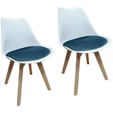 HTI-Living Esszimmerstuhl 2er Set Design-Stühle mit Sitzpolster (Set, 2 St), Esszimmerstuhl Kunststoffschale Samtbezug Holzfüße blau|weiß