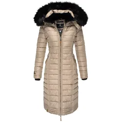 NAVAHOO Damen Wintermantel langer Winter Steppmantel mit Kunstfellkapuze Umay