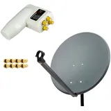 PremiumX SAT Anlage 80cm Sat Antenne Anthrazit Satellitenschüssel TV Schüssel Satellitenantenne Quad 4 TN LNB 8 Stecker