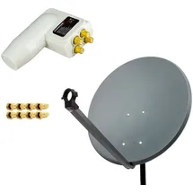 PremiumX SAT Anlage 80cm Satellitenschüssel TV Satellitenantenne Quad LNB 8 F-Stecker, 1 für 4 Teilnehmer