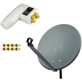 PremiumX SAT Anlage 80cm Satellitenschüssel TV Satellitenantenne Quad LNB 8 F-Stecker, 1 für 4 Teilnehmer