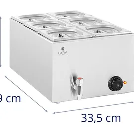 Royal Catering Bain Marie 600 W 6 GN 1/6, Ablasshahn