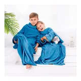 Kinderdecke Kuscheldecke für Kinder mit Ärmeln Fleecedecke Microfaser, texpot blau