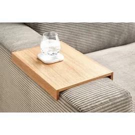 KAWOLA Big Sofa XL MADELINE mit Holztablett natur für Armlehne Cord steingrau