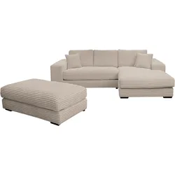 Polstergarnitur WERK2 "Eden L-Form + Hocker", grau (taupe, taupe), B:286cm H:84cm T:184cm, 100% Polyester, Sitzmöbel-Sets, Ecksofa Big-Sofa, Design Ecksofa + Hocker in Cord mit besonders weichem Sitzkomfort