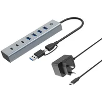 Conceptronic HUBBIES20GP 7-Port USB 3.2 Gen 1 Hub mit Netzteil, 5Gbps, USB-C x 3, USB-A x 4