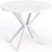Runder Ausziehbarer Esstisch für 6-8 Personen - Loft Style Tisch mit Weiße Metallbeinen - 120 bis 200 cm - Industrieller Quadratischer Tisch für...