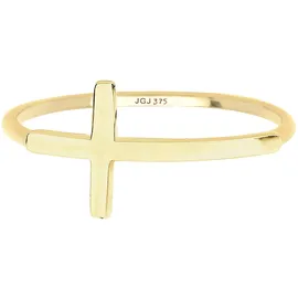 Elli PREMIUM Ring Kreuz Trend Geo Minimal in 375 Gelbgold