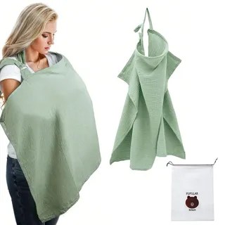 Stilltuch Musselin-Stillbezug für Babys Stillen Abdeckung Baumwolle Stillschal Stilltuch Atmungsaktiv und Leicht für Unterwegs Sichtschutz - Leichter Babystillschirm für Mütter unterwegs (Grün)