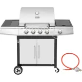 Royal Gourmet 4+1 Brenner Gasgrill Grillwagen mit automatischer Zündung, integriertem Thermometer und Unterschrank Edelstahl Brenner mit 14,5 kW Camping Gasgrill für Outdoor Silber