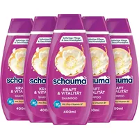 Schauma Shampoo Kraft & Vitalität (5x 400 ml), Haarshampoo kräftigt die Haarstruktur, Shampoo für feines oder schwaches Haar, mit Jojobaöl & Sofort-Pflege-Effekt