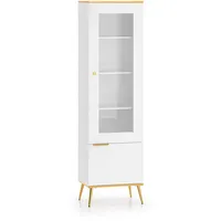 Feldmann-Wohnen Glasvitrine, Weiß, Gold, Holz, 4 Fächer, Rechteckig, 55x195x40