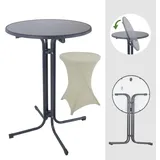 Baumarktplus Set Stehtisch klappbar Ø 80 cm & Husse Tischdecke bügelfrei für Gastrotisch Partytisch Bistrotisch