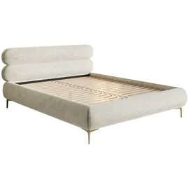 Selsey Roule - Polsterbett in Graubeige Mit goldenen Metallfüßen, 140 cm