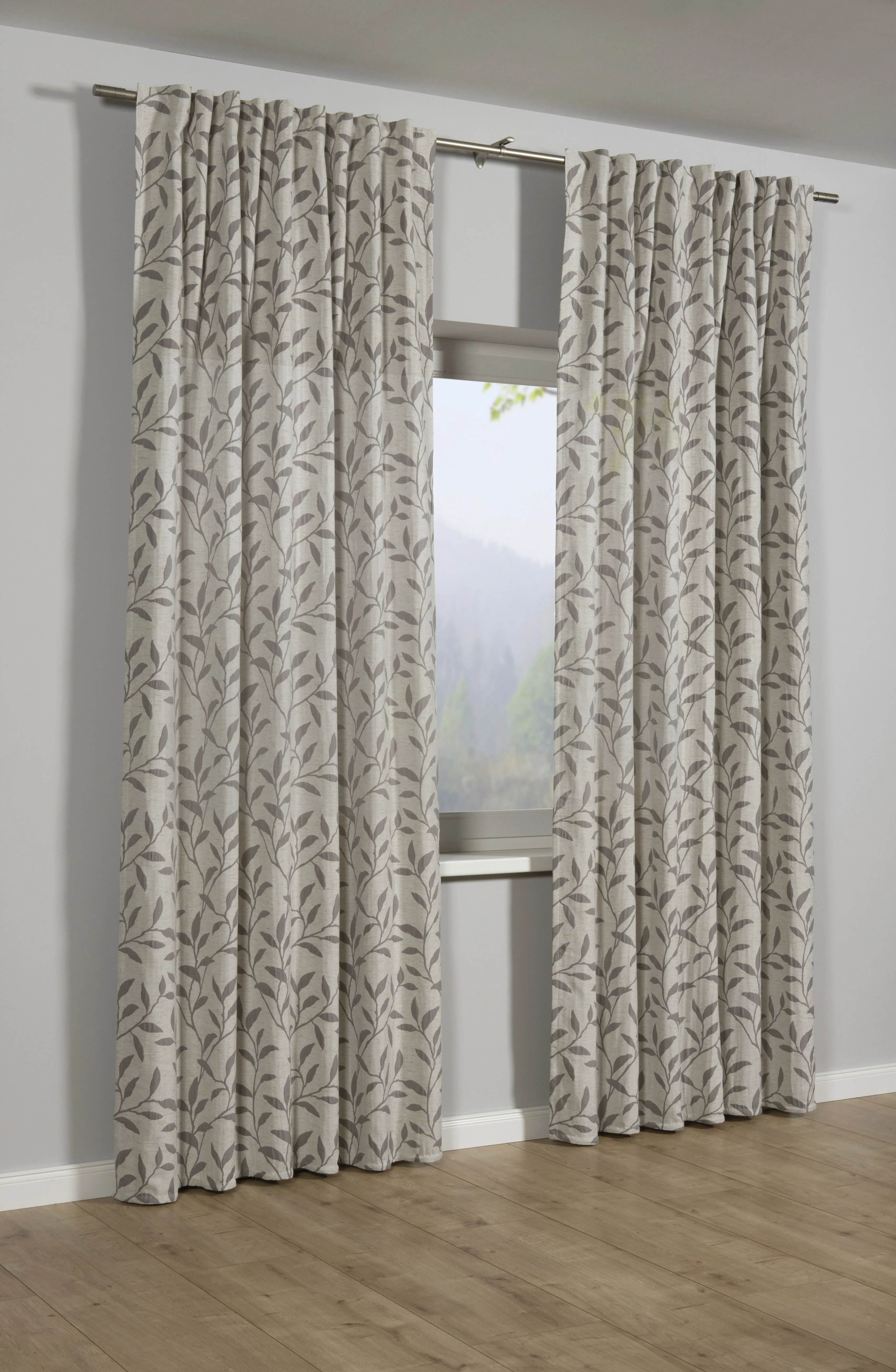 GARDINIA Gardine »Schal mit Gardinenband, Jacquard Ranke«, (1 St.), blickdicht, Polyester, Stoff Jaquard GARDINIA taupe 245 cm