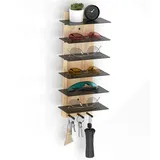 MoKo Sonnenbrillen Organizer Brillenaufbewahrung, Holz Brillenhalter Präsentationsregal mit 6 Ebenen & 3 Haken, Wandorganizer Schlüsselbrett für Eingangsbereich Wohnzimmer Schlafzimmer, Holz + Schwarz