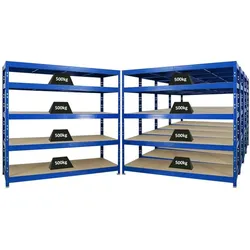 PROREGAL Mega Deal 5x Profi Schwerlastregal Rhino | HxBxT 180x200x60cm | 5 Spanplatten-Ebenen 8mm | Fachlast 500kg | Blau