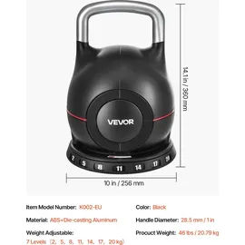 Vevor Verstellbare Kettlebell 2-20 kg Schwarz