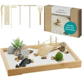 Navaris Mini Zen Garten Kit Deko Zengartenset eckig mit Zubehör Sand in Weiß