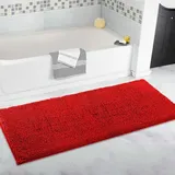 Extra großer Badezimmerteppich, langer Plüsch-Badematte, ultraweicher Chenille-Bodenteppich, rutschfest und super wasserabsorbierend, Bodenmatte, langer Läufer für Badezimmer (Rot, 70 x 140 cm)