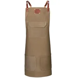 Exner 149 - Vintage Latzschürze, X-Rückenbindung, B 75 cm x L 89 cm : olive 100% Baumwolle (mit Ledertaschen)